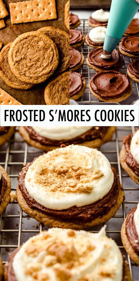 Campfire Dessert, Campfire Cookies, Drop Sugar Cookies, Graham Cookies, Graham Cracker Recipes, S Mores Cookies, Campfire Desserts, Marshmallow Buttercream, Graham Cracker Cookies