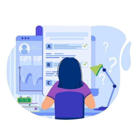 Online testing concept illustration with... | Premium Vector #Freepik #vector #online-test #exam #computer-test #examination Character Flat Design, Survey Form, Wow Facts, Outline Designs, Vector Online, Concept Illustration, Online Tests, Video Library, Sales Strategy