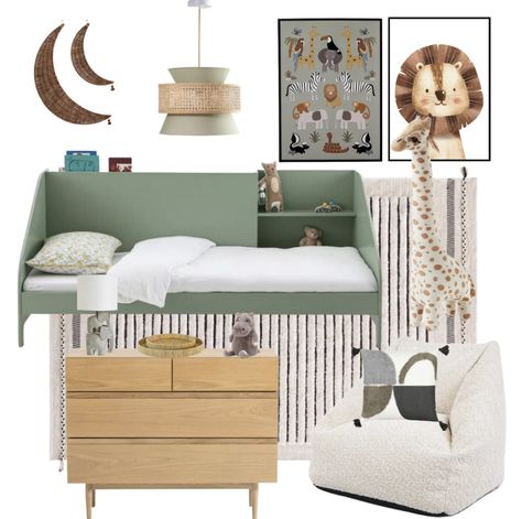 Home Decor, Bedroom Design, Safari, Jungle Theme, Kids bedroom design, kids bedroom inspo, bedroom decor, green bed, safari prints Jungle Theme Kids Bedroom, Bedroom Design Mood Board, Bedroom Decor Green, Safari Jungle Theme, Small Boys Bedrooms, Green Bed, Childrens Rooms, Kids Bedroom Design, Safari Jungle