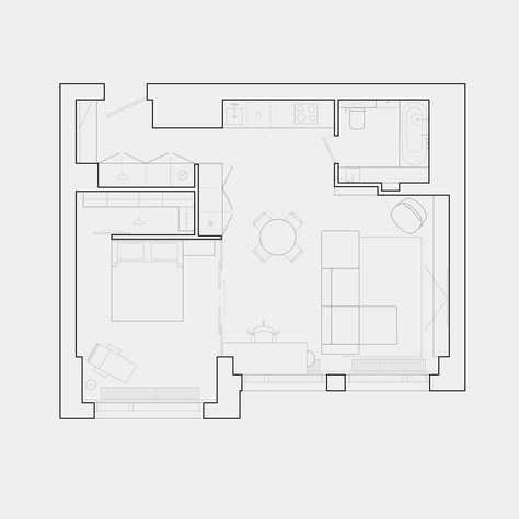 Antwe Interior Design | St. Petersburg - Nebo Small Floor Plans, Studio Apt, Interior Design Sketches, Apartment Floor Plans, Tiny Studio, Apartment Layout, Compact Living, Earthship, Hotel Design