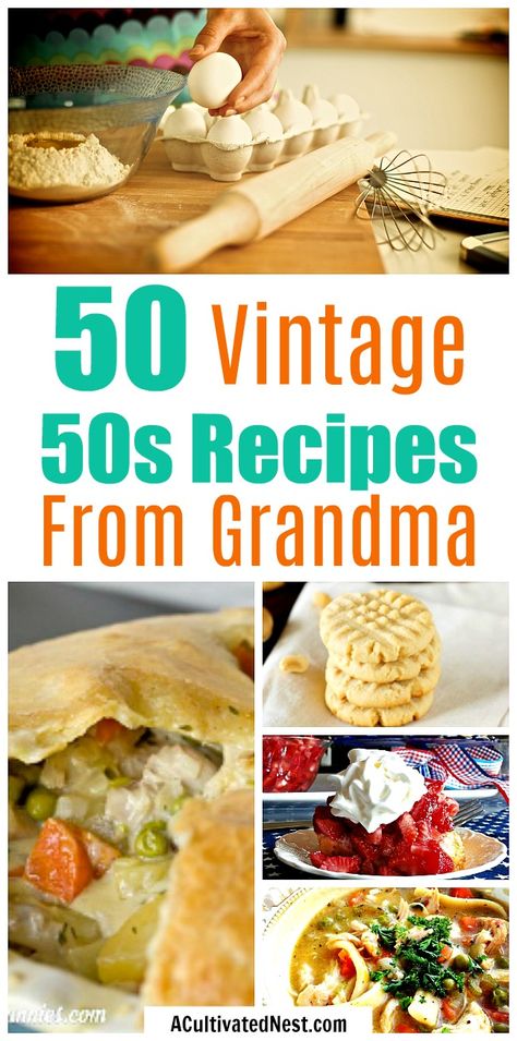 50 Recipes from a 1950s Housewife- Ever wondered what dishes were people's favorites back in the 1950s? Check out this huge collection of delicious vintage 50s recipes! These are kinds of great recipes your mom and/or grandma used to make! | authentic 1950s recipes, recipes from grandma, old-fashioned recipe ideas, #recipe #food #dinner #desserts #cookies #soup #meatloaf 50s Recipes, 1950 Recipes, 1950s Recipes, 1950s Food, 1950s Housewife, Dinner Desserts, Grandma Cooking, Desserts Cookies, Heirloom Recipes