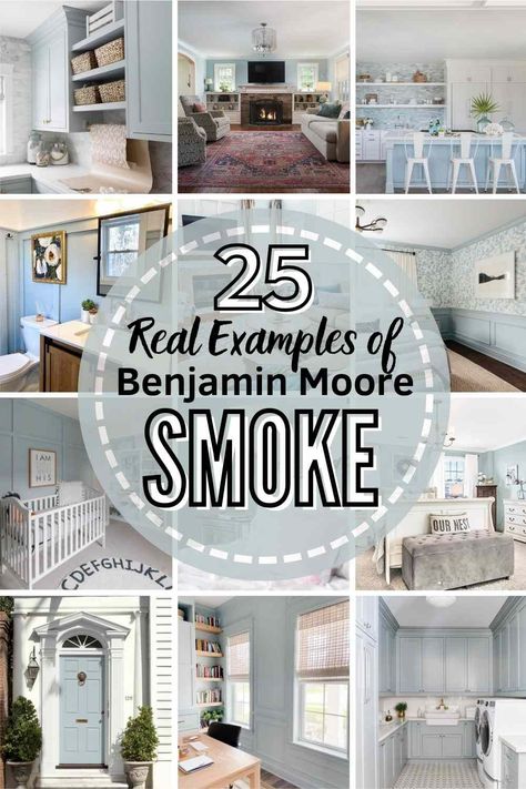 Everything You Need To Know To Decide If Benjamin Moore Smoke 2122-40 Is The Perfect blue-green paint For Your Home + 25 examples of the paint color used in real homes! #benjaminmooresmoke #benjaminmoore #smoke #bluegreenpaint #paint Benjamin Moore Paint Colors Blue, Benjamin Moore Bedroom, Benjamin Moore Kitchen, Benjamin Moore Blue, Benjamin Moore Exterior, Blue Green Paints, Blue Gray Paint, Farmhouse Paint Colors, Popular Paint Colors