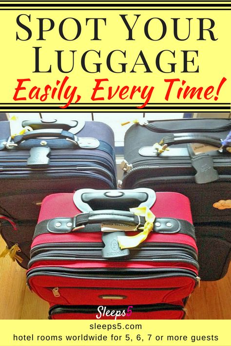 Ideas for making suitcases and other luggage easy to identify at airports, on buses, or in hotels. Use ribbon, tags, markers, tape, stickers. Includes expert links and  advice video. #traveltips #travelgadgets #familytravel #familyvacation #travelwithkids Luggage Tags Diy, Luggage Identifiers, Suitcase Stand, Female Packing List, Travel Book Diy, Diy Suitcase, Family Travel Hacks, Diy Luggage, Travel California