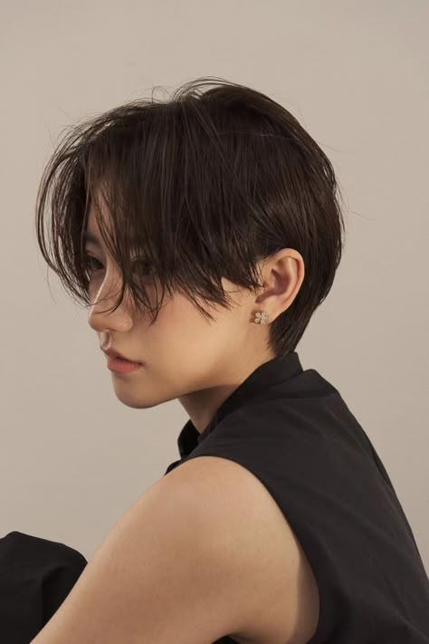 Long Bob Undercut Hairstyles, Tomboy Hairstyles Korean, Asian Haircuts Short, Pixie Cut Curtain Bangs, Two Block Haircut Girl, Short Haircut Korean Style, Korean Pixie Haircut, Tomboy Haircuts For Women, Asian Pixie Cut