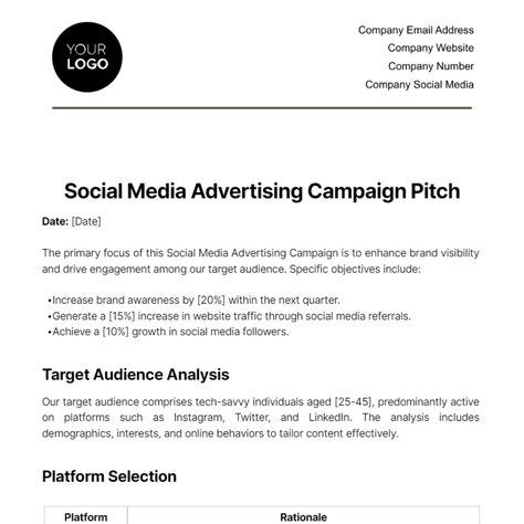 Customize and Download this "Social Media Advertising Campaign Pitch". Enhance this design & content with free ai. "Social Media Advertising Campaign Pitch" is in editable, printable format. Content Strategy Template, Campaign Ads, Pitch Template, Pamphlet Template, Memo Template, Content Calendar Template, Strategy Template, Integrated Marketing, Graphic Design Business Card