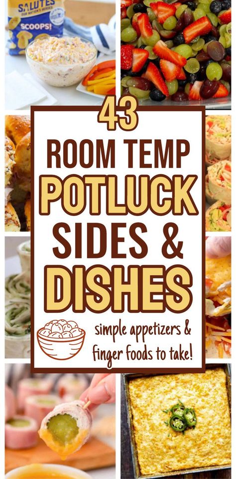 Room Temp Potluck Dishes! If you need potluck ideas for work this Fall, Thanksgiving or Christmas, these room temperature appetizers, make ahead side dishes and simple finger foods are easy shareable snacks for party potluck events! Fall Finger Foods For A Crowd, Christmas Pitch In Ideas, Room Temperature Side Dishes, Cheap Easy Potluck Dishes, Room Temperature Potluck Dishes, Dishes For A Potluck, Quick Potluck Dishes, Room Temperature Appetizers For A Crowd, Finger Foods Cold