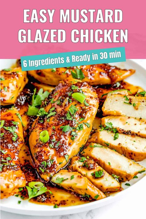 This Mustard-Glazed Chicken is tender, juicy chicken coated in a sweet and tangy mustard glaze that even the pickiest eaters will love! It's incredibly easy to prepare with just six simple ingredients and comes together in one skillet. Plus, it’s a versatile dish that pairs well with almost anything, making it a surefire hit that you'll want to make again and again! Eggless Dinner, Mustard Glazed Chicken, Maple Mustard Chicken, Mustard Chicken Recipes, What Is For Dinner, Grainy Mustard, Quick Dishes, Eggless Recipes, Honey Mustard Chicken