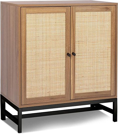 Rattan Door, Accent Storage Cabinet, Double Door Design, Interior Shelves, Accent Storage, Accent Chests And Cabinets, Wood Chest, Buffet Cabinet, Kitchen Cabinet Storage