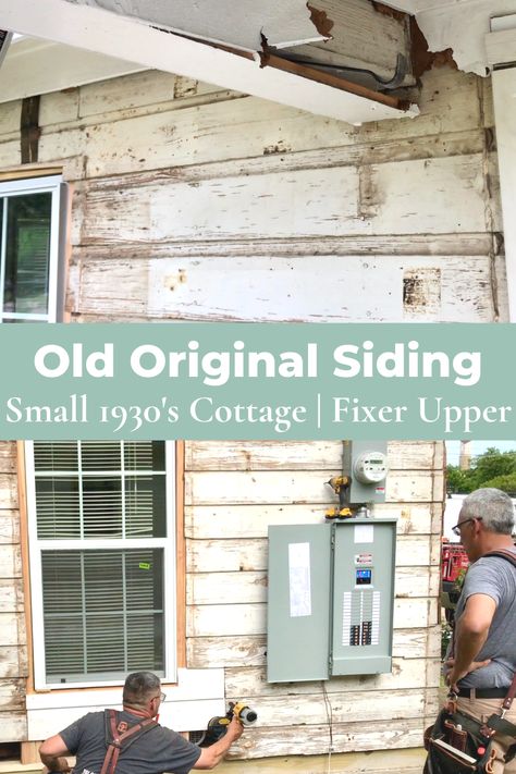 Small 1930's Cottage Old Original Wood Siding Surprisingly Discovered - Journey Down The Road Wood Siding House, Dutch Lap Siding, 60s House, Wood Siding Exterior, Fixer Upper House, House Before And After, Lap Siding, House Siding, Wood Siding