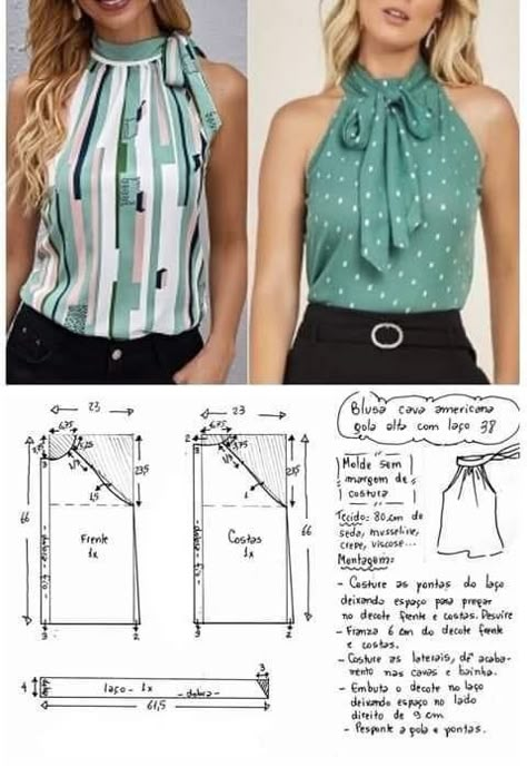 Halter Neck Pattern Drafting, Pola Blus, Sewing Clothes Women, Fashion Sewing Tutorials, Patterns Fashion, Blouse Drafting Patterns, Diy Blouse Pattern, Blouse Pattern Sewing, Skirt Patterns Sewing