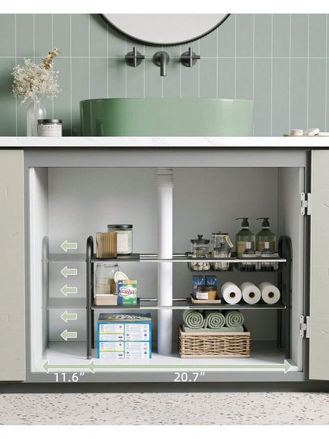 Under Sink Storage Rack, 2-Layer Expandable Cabinet Rack, Under Sink Storage Rack, Plastic Panel/Iron Plate Optional, Multi-Purpose, Can Be Used For Kitchen, Bathroom, Shoe Storage 1 pack -6 iron plates+2 baskets    Stainless Steel     Storage & Organization, size features are:Bust: ,Length: ,Sleeve Length: Kitchen Organization Ideas Under Sink, Under Sink Organization Kitchen, Under Sink Storage Bathroom, Sink Organization Bathroom, Under Bathroom Sink, Bathroom Sink Organization, Sink Organization, Under Sink Cabinet, Sink Shelf