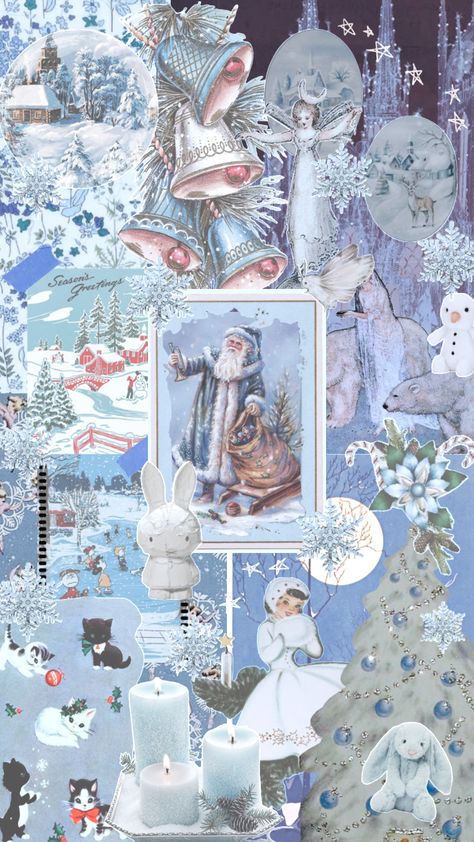 wintery xmas #christmas #merrychristmas #xmas #vintage #nature #cold #winter Christmas Fairy Aesthetic, Winter Witch Wallpaper, Light Blue Christmas Wallpaper, Blue Christmas Wallpaper Aesthetic, Winter Wallpaper Collage, Winter Collage Wallpaper, Blue Christmas Wallpaper, Blue Christmas Aesthetic, Fairycore Winter