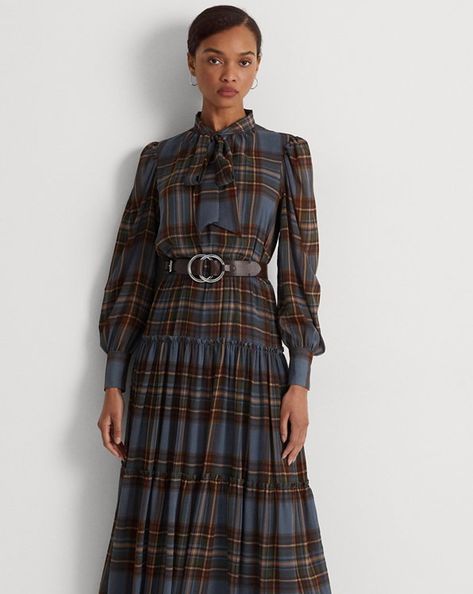 Ralph Lauren Plaid Dress, Cotton Twill Jacket, Ralph Lauren Fleece, Ralph Lauren Plaid, Marine Uniform, Ralph Lauren Leather, Georgette Dress, Plaid Tie, Ralph Lauren Jeans