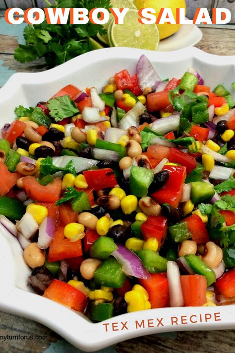 A Cowboy Salad Recipe or Cowboy Caviar recipe using canned beans, jalapeños, onions and seasoning. This Texas treat is also called Hillbilly caviar or Mexican caviar but either way it is delish.  #CowboyCaviar #CowboySalad #MexicanCaviar #CowboySaladRecipe #HillbillyCaviar #myturnforus Hillbilly Caviar, Cowboy Salad Recipe, Mexican Caviar, Cooking Black Eyed Peas, Cowboy Salad, Bean Salsa Recipe, Cowboy Caviar Recipe, Slow Cooked Pulled Pork, Caviar Recipes