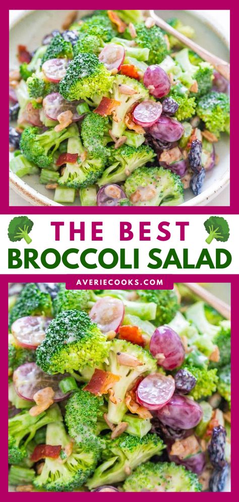 The BEST Broccoli Salad (with Bacon & Grapes!) - Averie Cooks Broccoli Salad With Grapes, Broccoli Grape Salad, Best Broccoli Salad, The Best Broccoli, Salad With Grapes, Best Broccoli, Broccoli Salad Bacon, Classic Salad, Broccoli Salad Recipe