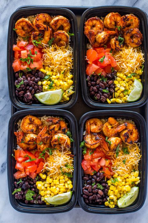 Shrimp Bowls, Spiced Shrimp, Taco Meal, Shrimp Taco, Clean Meal Prep, Black Beans Corn, Resep Diet, Easy Healthy Meal Prep, Makanan Diet