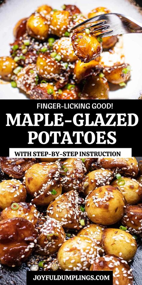 Maple Glazed Potatoes Maple Potatoes, Glazed Potatoes, Holiday Dinner Table, Smashed Potatoes, Maple Glaze, Baby Potatoes, Fried Potatoes, Roasted Potatoes, Potato Recipes