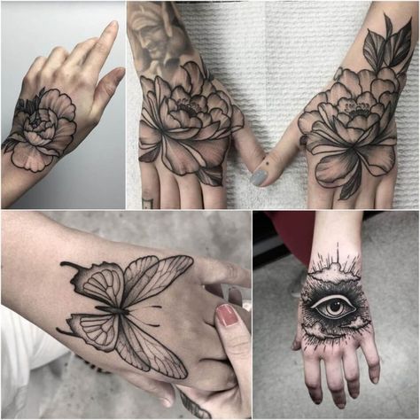 female hand tattoos - hand tattoos for girls - flower hand tattoos Female Hand Tattoos, Hand Tattoo Cover Up, Dr Tattoo, Girl Flower Tattoos, Tattoo Main, Hand Tattoo Ideas, Side Hand Tattoos, Full Hand Tattoo, Mandala Hand Tattoos