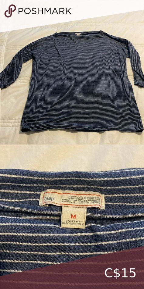 Gap boatneck cotton 3/4 sleeve tshirt Boat Neck, Grey And White, White Stripe, Blue Grey, Gap, Shop My, Best Deals, Closet