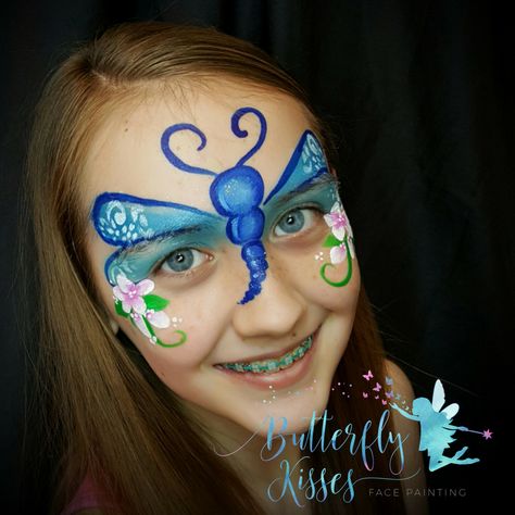 Dragonfly love Dragonfly Face Paint, Kiss Face Paint, Dragon Face Painting, Easy Face Painting Designs, Eye Face Painting, Girl Face Painting, Tailgate Parties, Kiss Face, Painting Face