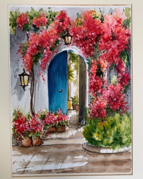 Open Door Watercolor Painting, Open Door Painting, Open Door Drawing, Watercolor Door, Art Club Projects, Watercolor Fine Art, Door Paint, Simple Acrylic, Scenery Paintings