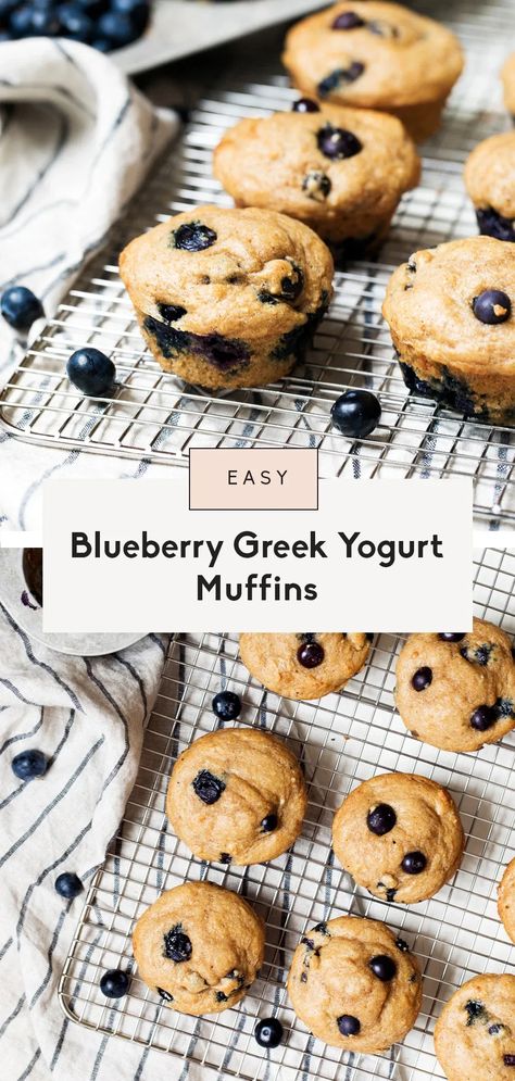 Easy Greek Yogurt Muffins, Greek Yogurt Muffins Healthy, Greek Yogurt Blueberry Muffins, Blueberry Yogurt Muffins, Greek Yogurt Muffins, Muffin Flavors, Blueberry Yogurt, Healthy Blueberry Muffins, Yogurt Muffins