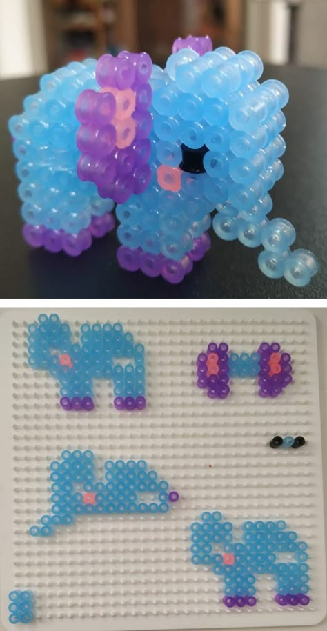 3d Elephant Perler Beads, 3d Pearl Beads Pattern Easy, Pyssla Ideas 3d Easy, Things To Make With Melting Beads, Pearl Beads Pattern 3d, Cute Perler Beads Designs 3d, Things To Make With Aquabeads, Melty Bead Patterns 3d, Melty Beads Ideas 3d