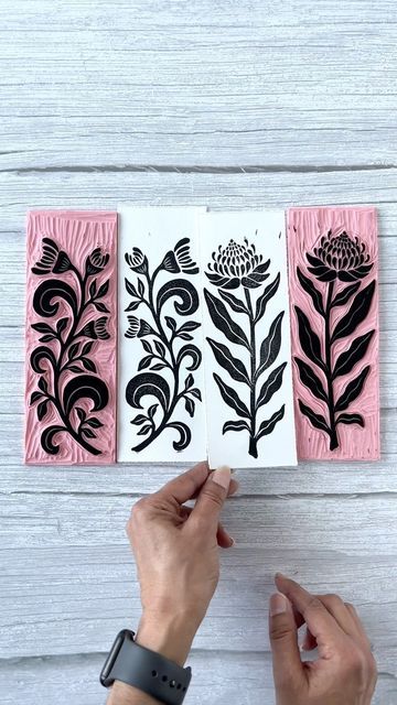 Lino Bookmark, Linocut Simple, Linocut Bookmark, Printmaking Patterns, Linocut Inspiration, Lino Ideas, Linoleum Printmaking, Inspo Art, Linocut Printmaking