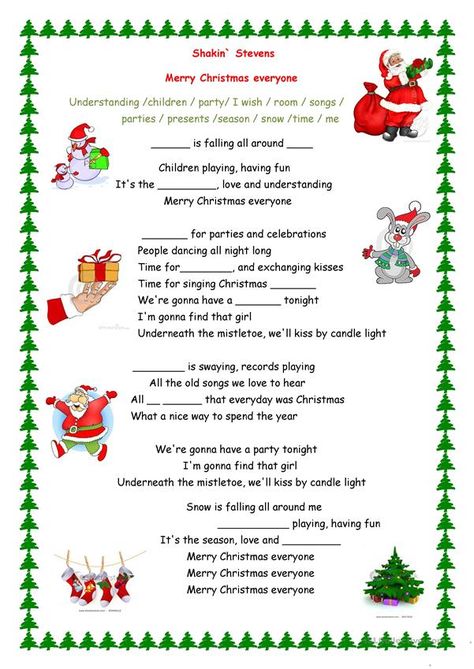 Merry Christmas everyone song - English ESL Worksheets for distance learning and physical classrooms Christmas Music Worksheets, Christmas Elementary, Christmas Crossword, Christmas Cards Drawing, Christmas Songs Lyrics, Nursery Rhymes Activities, Festive Activities, Christmas Lyrics, English Christmas