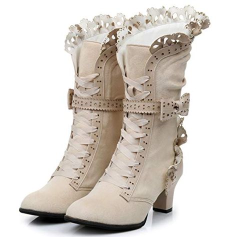 Winter Wedding Boots, Lace Combat Boots, Wedding Victorian, Whimsical Shoes, Cute Ankle Boots, Wedding Boots, Steampunk Cosplay, Victorian Clothing, Cute Heels