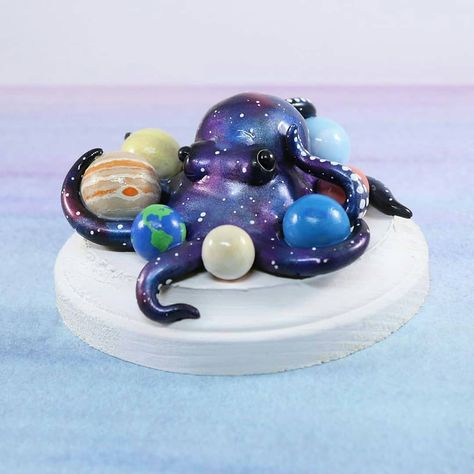 Galaxy Octopus, Easy Clay Sculptures, Ann Arbor Michigan, Polymer Clay Sculptures, Polymer Clay Diy, Polymer Clay Animals, Cute Polymer Clay, Clay Figurine, Cute Clay