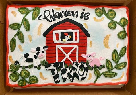 Farm Theme Sheet Cake 2nd Birthday, Farm Theme Sheet Cake, Farm Birthday Sheet Cake, Farm Sheet Cake, Farm Theme Cake, Sheet Cake Designs, Birthday Sheet Cakes, Farm Themed Birthday Party, 2nd Birthday Boys