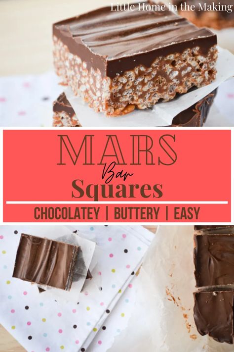 The perfect no bake dessert recipe. These Mars Bar Squares can be made with Mars Bars, or with Milky Way. Perfect for an easy summer dessert recipe, or for using up leftover Rice Krispies! An easy no bake recipe that your whole family will love. Mars Bar Squares, Mars Chocolate Bar, Mars Bars, Easy Summer Dessert Recipes, Mars Chocolate, Cereal Dessert, Easy Rice, Mars Bar, Leftover Rice