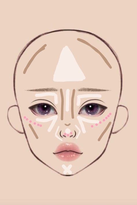 Makeup Layout On Face, Makeup Routine Guide, Makeup Layout, Asian Makeup Tutorials, Makeup Charts, Anime Eye Makeup, Makeup Drawing, Learn Makeup, Simple Makeup Tips