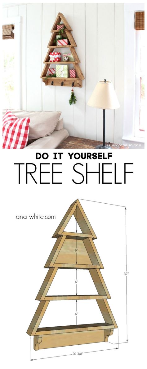 Christmas Tree Shelf, Tree Shelf, Diy Tree, Diy Simple, Free Plans, Diy Holiday Decor, Woodworking Plans Free, Décor Diy, Diy Shelves