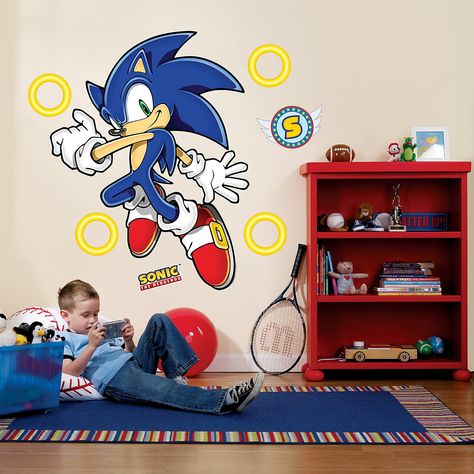 These giant wall decals are perfect for your little guys's birthday party! ...or his bedroom! #birthdayexpress #sonic #decals #happybirthday Sonic Bedroom Ideas, Sonic Bedroom, Hedgehog Room, Sonic Birthday Parties, Hedgehog Birthday, Sonic Birthday, Boy's Bedroom, The Hedgehog, Kids' Room