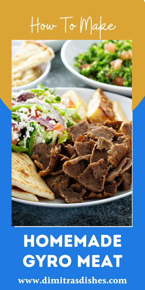 Gyro Recipe Authentic, Homemade Gyro Meat Ground Lamb, Traditional Gyro Meat Recipe, Greek Lamb Gyro Recipe, Gyro Recipes Lamb, Greek Beef Gyros Recipe, Diy Gyro Meat, Ground Lamb Gyros, Gyros Recipe Lamb