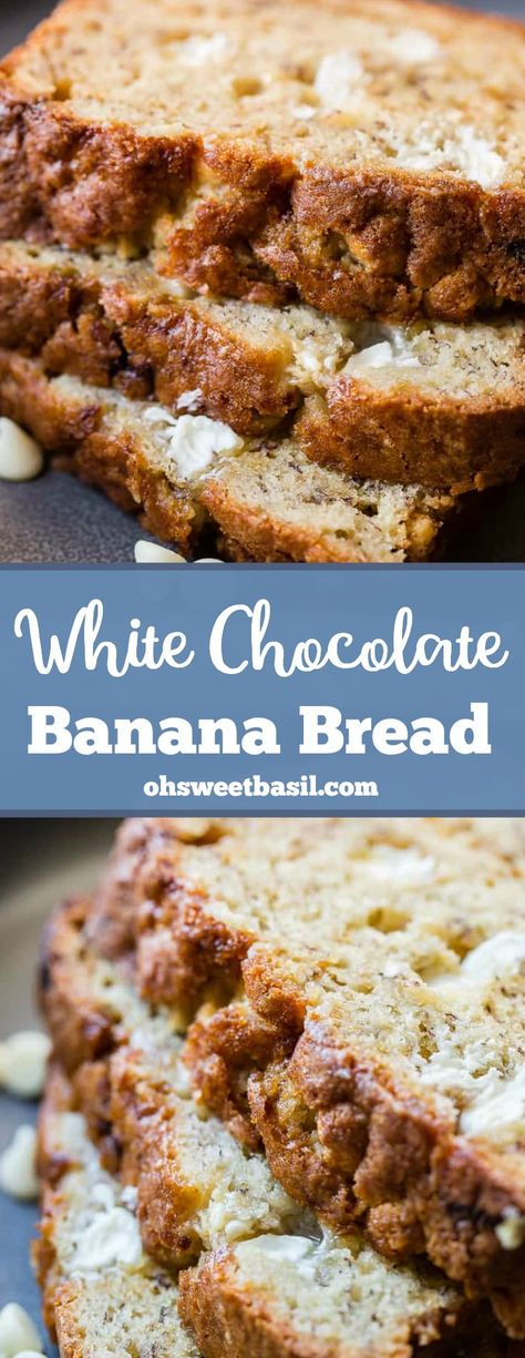 White Chocolate Banana Bread, White Chocolate Banana, Fruit Breads, Chocolate Banana Bread Recipe, Peanut Butter Banana Bread, Medicine Tips, Breakfast Goodies, Fun Baking, Chocolate Banana Bread