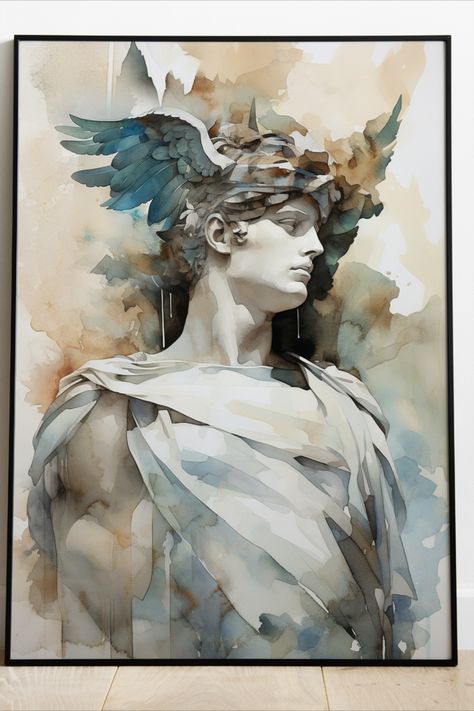 Watercolor Statue, Greek God Hermes, Aphrodite Painting, Greek Goddess Aphrodite, God Hermes, Greek Goddess Art, Famous Art Pieces, Eiffel Tower Painting, Goddess Aphrodite