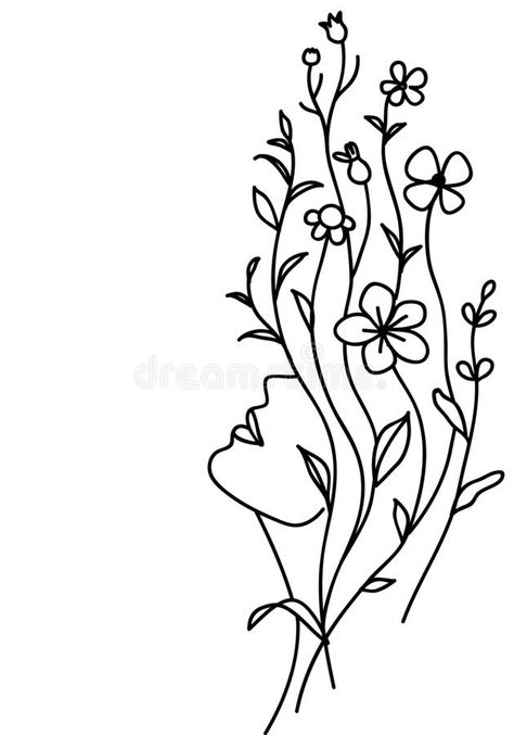 Woman With Long Hair, Embroidered Canvas Art, Drawing Beautiful, Line Art Flowers, Flower Line Drawings, Flower Art Drawing, One Line Drawing, Line Flower, Pola Sulam