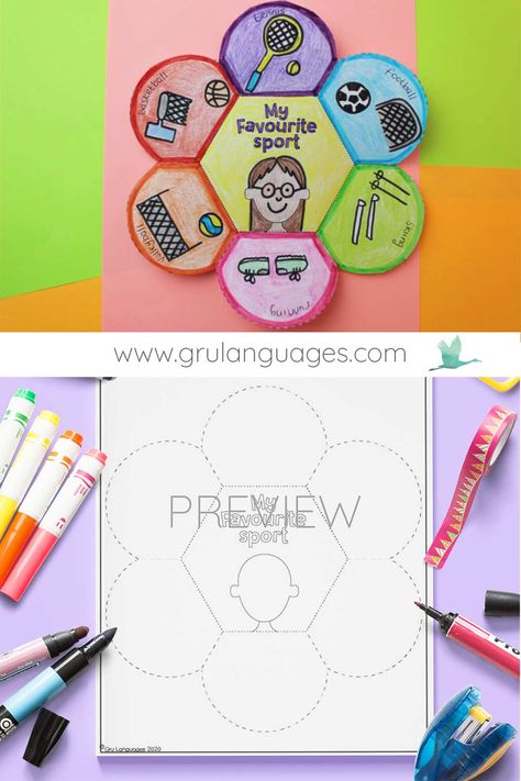 A fun and creative craft activity to practise sport vocabulary. Exercise Crafts For Preschool Art Projects, Winter Sport Crafts For Kids, Sport Arts And Crafts For Kids, Sports Day Classroom Activities, Kids Sport Activity, Sport Activities For Kids, Sport Vocabulary, Sports Activities For Kids, Esl Kids