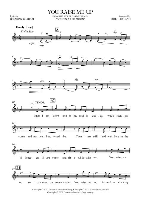 you-raise-me-up-sheet-music-solo-pno-choir by Zlatko Smilevski via Slideshare Up Piano Sheet Music, Up Sheet Music, Piano Music Lessons, Clarinet Sheet Music, Jazz Sheet Music, Saxophone Sheet Music, Great Song Lyrics, Saxophones, Flute Sheet Music