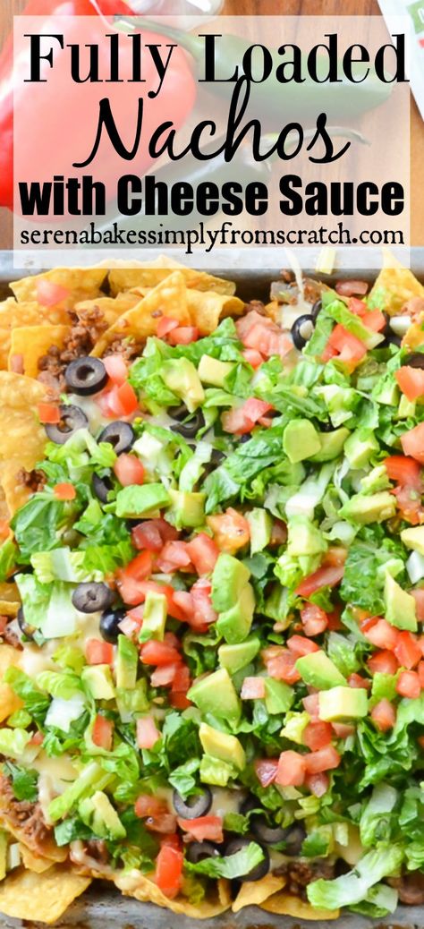 Fully Loaded Nachos with Nacho Cheese Sauce @mccormickspice  #McCormickDinners Macho Nachos, Loaded Nachos Recipe, Recipes For Meat Lovers, Nachos Supreme, Easy Party Desserts, Nacho Cheese Sauce, Loaded Nachos, Party Food Dessert, Nachos Beef