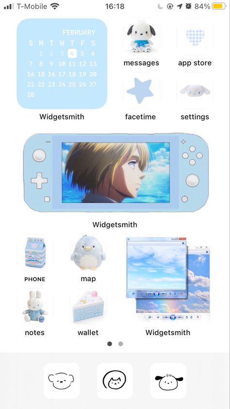 Cinnamonroll Sanrio Homescreen Layout, Phone Themes Cinnamoroll, Cinnamoroll Phone Theme, Cinnamoroll Ios14 Layout, Sailor Moon Phone Layout, Ios14 Layout, Android Theme, Ios Phone, Armin Arlert