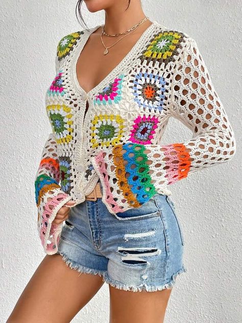 Cardigan Sweater Pattern, Chic Dressing, Crochet Cover, Crochet Blanket Designs, Crochet Cover Up, Long Sleeve Knitted Cardigan, Crochet Blouse, Knitted Cardigan, Lace Patterns