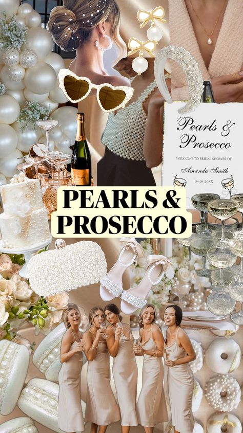 #pearlsandprosecco #pearls #prosecco #bridalshower #bridalshowerinspo #bridalshowertheme #elegant Pearl Themed Party, Pearl Bridal Shower, Hens Party Themes, Adult Party Themes, Bridal Shower Inspiration, Bachelorette Themes, Wedding Money, School Event, Bachelorette Party Themes