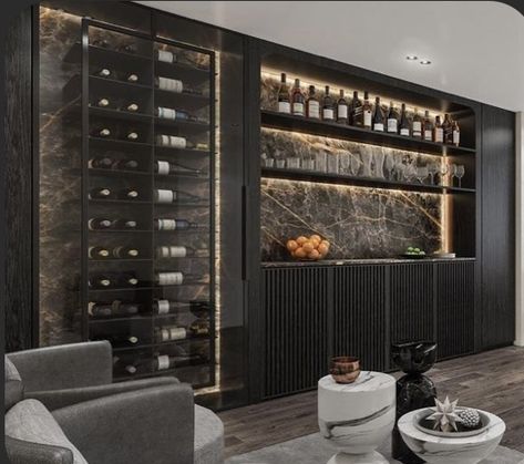 Home Bar Designs Luxury, Bar In Living Room, Luxury Bar Design, Modern Home Bar Designs, Bar Lounge Room, Wine Room Design, Home Wine Bar, Home Bar Areas, Home Bar Cabinet