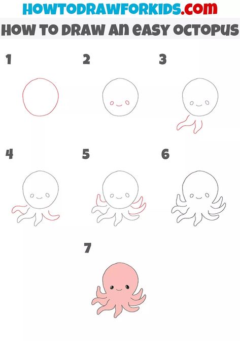 Sea Animal Drawings Sketches, Under The Sea Drawing Easy, Octopus Easy Drawing, How To Draw An Octopus, Easy Octopus Drawing, How To Draw Octopus, Octopus For Kids, Kraken Drawing, Draw An Octopus