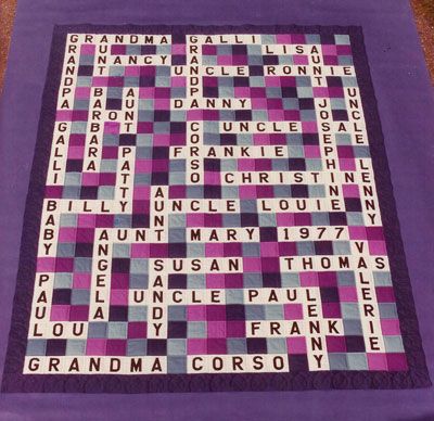 cross-word puzzle or scrabble quilt Crossword Quilt, Scrabble Quilt, Family Tree Quilt, Desk Clear, Cross Word, Family Quilt, Puzzle Quilt, Billy B, Shoe Box Storage