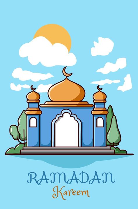 Ramadan Cartoon Pictures, Ramadan Kareem Design Art, Ramadhan Illustration, Mosque Illustration, Ramadan Clipart, Poster Ramadhan, Wallpaper Ramadhan, Selamat Hari Raya Idul Fitri, Hari Raya Idul Fitri